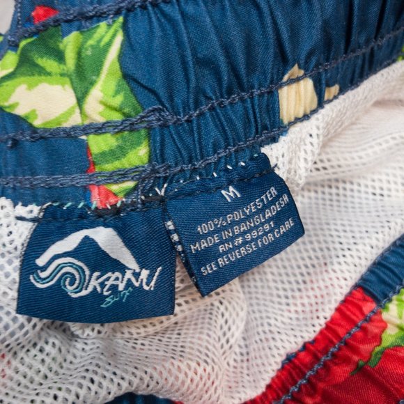 Denim Blue Tropical Floral Print Swim Trunks M - Picture 6 of 7